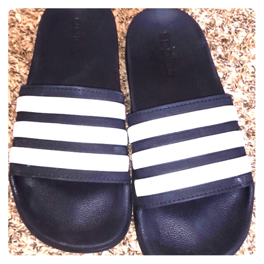 Navy adidas slides